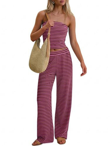 ANRABESS Women 2 Piece Sets Summer Striped Outfits Matching Tube