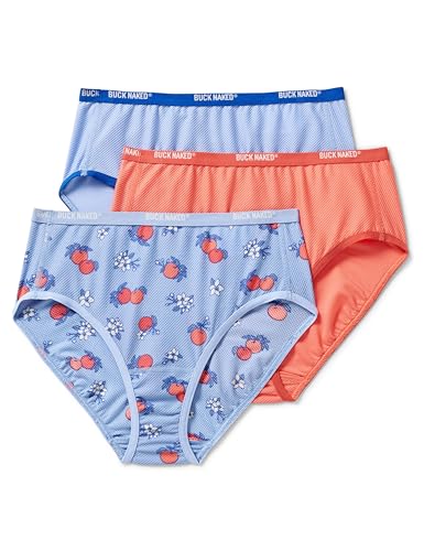 Duluth Trading Co. Women's Buck Naked Briefs 3-Pack, Chafe-Free & Moisture-Wicking Underwear, Apple Print 3-Pack, LRG