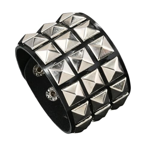 Punk Inspired Leather Featuring Three Row Square Studs Soft Materials Adjustable Length for Comfort Wear Versatile Wrist Accesso