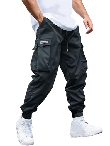 Image of JEMLDL Mens Cargo Joggers Pants Elastic Waist Drawstring with Flap Pockets Techwear Pants for Men