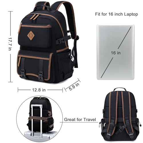 Laptop Backpack 15 -17 Inch for Women Men Large College Bookbag Elementary Middle High School Bag for Kids Teens Girls Boys Student Waterproof Travel Backpacks Book Rucksack Work Daypack Black4