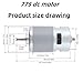 775 DC Motor 12V-24V DC Motor High Torque D C M otor 10000-20000 RPM Dual Ball Bearings Quiet Power Wheels Motor Upgrade D C M otor（with Bracket） (D Shaft Motors)