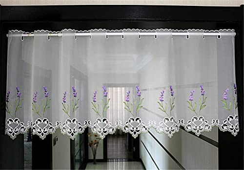 Cenefa transparente para cocina y cafetería, cortina corta bordada ideal para ventanas de sótano 2