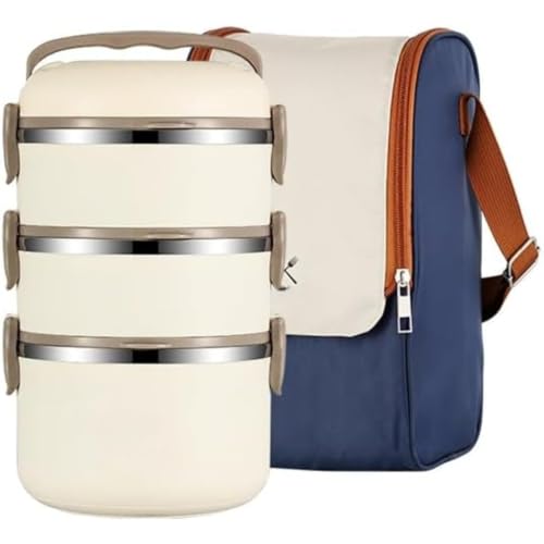 Qfmr 弁当箱 ステンレス鋼 保温 大容量 真空断熱 ホットスープ弁当 スープボトル 保温バッグ付き 2段 3段 4段 (3層+保温バッグ)