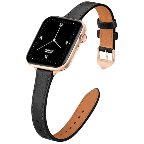 Image of JR.DM Slim Leather Bands Compatible with Apple Watch Band 38mm-49mm | Genuine Leather Thin Band Feminine Design Strap for Iwatch Ultra SE Series 11 10 9 8 7 6 5 4 3 2 1