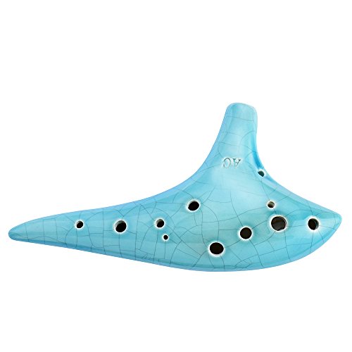 “Ocean Notes” 12 Hole Sweet Potato Ocarina Graceful Shape Pottery Ocarina In Alto C (Cyan Ice Crack) #TOP2