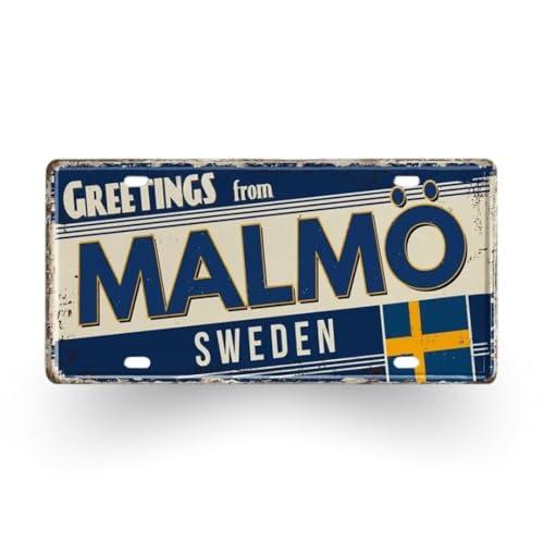 Targa Vintage in Metallo Città Scandinave – Decorazione da Parete in Stile Targa Auto – Helsinki, Oslo, Copenhagen, Stoccolma e Altre – Souvenir Nordico Retrò (12 Malmö)