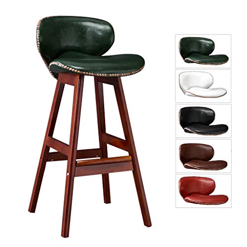 WRRAC-Stuhl Retro Barstühle Massivholz Hochhocker mit Rückenlehne PU Leder gepolsterter Sitz für Restaurant Kassierer Einrichtungsgegenstände, einfache Montage (Größe: 64 / 74cm) Cover