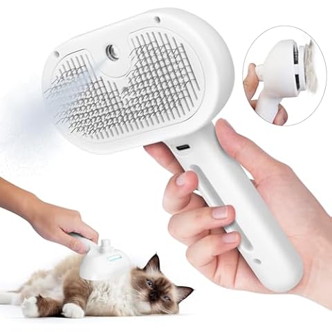 Cat Steam Brush, 3 In 1 Steamy Pet Brush with Release Button and Tank, Anti-Static Cat Steamy Brush for Effective Hair Removal, Rechargeable Steam Cat Brush for Furry Pet Cover