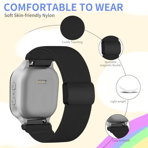 Stretchy Bands for Gizmo Watch Band for Kids Compatible with Gizmo Watch 3 2 1/ Gabb Watch 3 2 1/ SyncUP/Cosmo JrTrack Watch, Soft Breathable Nylon Stretch Strap with Magnetic Clasp for Boys and Girls3