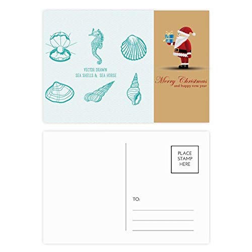 Cartes postales hippocampe bleu marine et Père Noël pour vos vœux festifs - Lot de 20