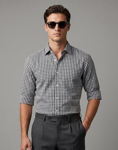 Image of Afflatus Men's Classic Gingham Check Slim Fit Button-Down Dress Shirt for Man | Long Sleeve Cotton Casual Formal Wear | Plaid Checkered Shirt for Men | Business Casual Office Wear