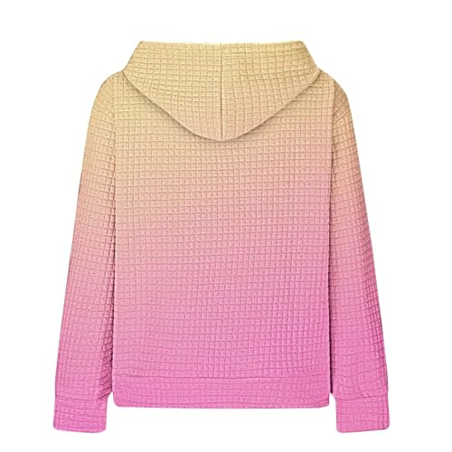 Girls Hooded Sweatshirt Waffle Hoodie Fall Gradient Preppy Tops Long Sleeve Winter Sweater With Pocket 4-11 Years4