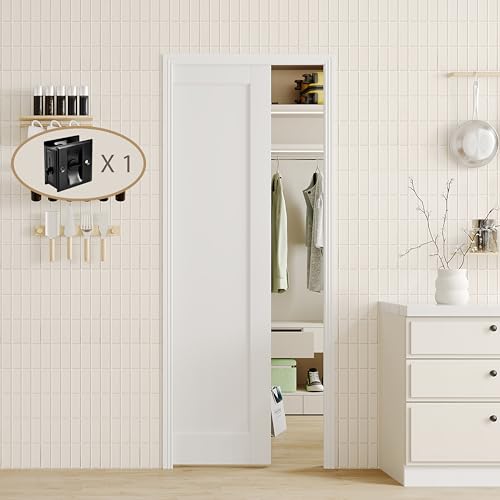Image of Sliding Pocket Door, 30 in. x 80 in, 1-Panel Core with Frame and Hardware Kit Set, Interior Doors Slab for Pocket Door, White Primed - No Panel Assembly Required