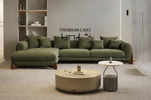 Image of Upholstered 4 Seater Sofa Four Seater Sofa with Wooden Legs for Living Room Hotels & Offices Luxury Room SETI for Bedroom (RHS 4 Seater Green Boucle)