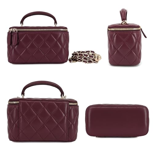 Image of M-ioi-M Small Genuine Leather Purse Quilted Crossbody Bag for Women, Mini Top-Handle Shoulder Handbag w /Gold Chain Strap