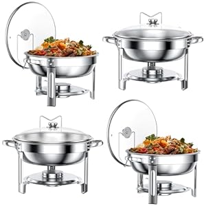 Chafing Dishes for Buffet Set: Chafers for Catering – Round Chafing Dish Buffet Set with Lids | Chafers and Buffet Warmers Sets | Serving Food Warmer | Chafers Servers Sets