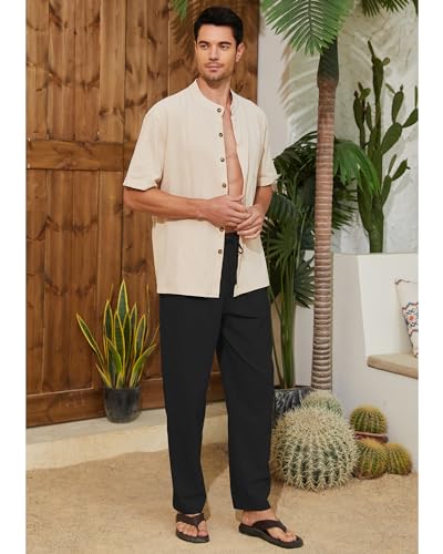 DUOLUVA Leinen Hose Männer Casual Strandhose Herren Baumwolle Yoga Hose Männer Schwarz XL