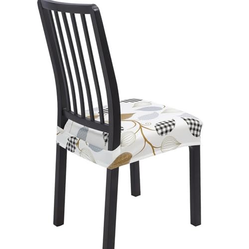 Image of SearchI Dining Chair Seat Covers Set of 4, Rear Covered, Checked Leaves