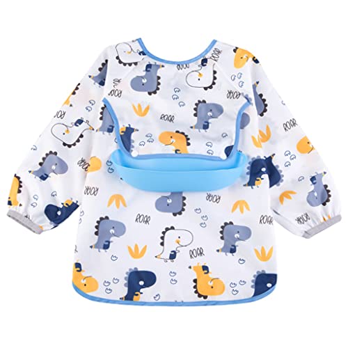 Image of SNOWIE SOFT Sleeved Bib Baby Bib with Pocket, Toddler Bib, Smock, Washable and Lightweight Waterproof Fabric, Fits Bibs for Baby 6 Months+