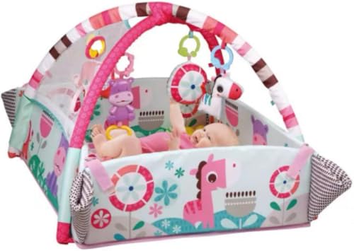 TVT ベビープレイマット 赤ちゃん早期教育 クロールマット 新生児ジムプレイマット 5-in-1 ゲームマット 30 個のボールを備えた ボールプールおもちゃ 新生児ファッションおもちゃ 屋内遊具 全身運動 (ピンク)