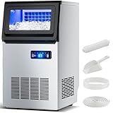 Commercial Ice Maker, 107 Lbs/24H Countertop Ice Maker Machine Commercial Ice Machine Freestanding Stainless Steel Upon Counter Ice Maker(107Lbs/24H)