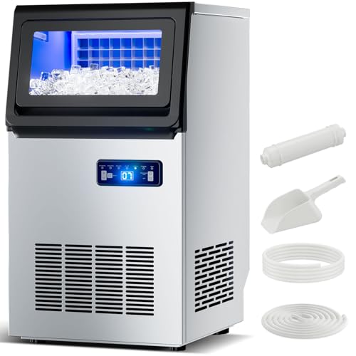 Image of Commercial Ice Maker, 113 Lbs /24H Countertop Ice Maker Machine Commercial Ice Machine Freestanding Stainless Steel Upon Counter Ice Maker(113Lbs /24H)