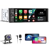 KMUTZY Autoradio 1 DIN con Apple CarPlay y Android Auto Inalámbrico, Pantalla Táctil HD de 6,28 Pulgadas, Radio para Coche con Bluetooth, Mirror Link, USB Tipo C, Cámara Trasera y Micrófono