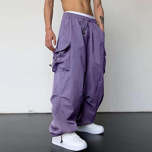 Men's Baggy Cargo Pants Loose Fit Casual Drawstring Waist Parachute Pants Harem Joggers Hip Hop Street Trousers with Pockets2