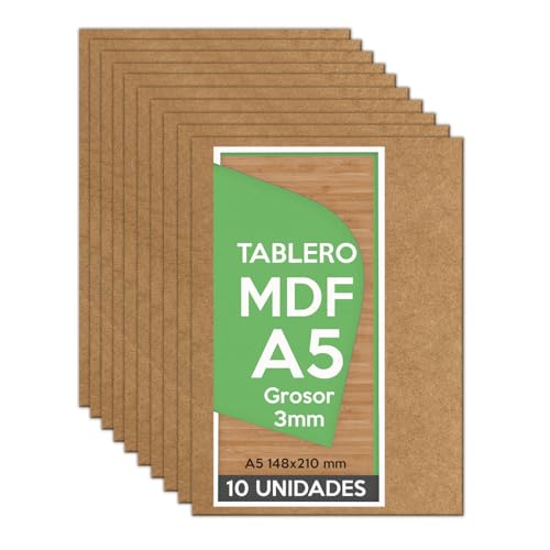 Planetacase - Tablero MDF A5 3mm - Paneles de Madera de Ingeniería para Manualidades, Corte Láser, Marqueteria - No Tóxico - Procedente de la UE - Tableros A5 148x210 mm - 10 Unidades