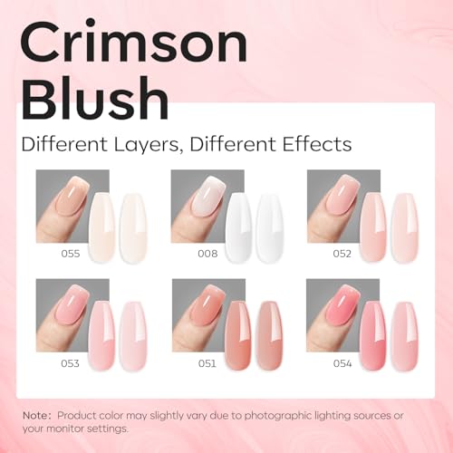 Image of modelones Gel Polish Builder Nail Set, Base Colors 8-in-One Jelly Nude Pink Clear Builder Nail Gel for Nails Strengthener Hard Extension Rubber Lamp Cured 6 Colors