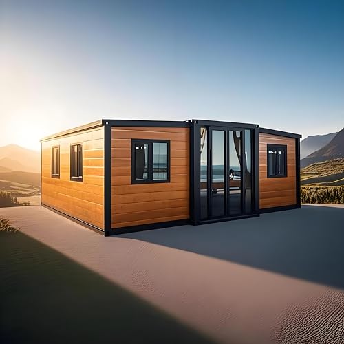 Expandable Prefab Modular Container House, 20ft Portable Foldable Tiny Home Bedrooms,Fully Equipped Kitchen & Bathroom,Prefabricated Steel Living Unit for Employee Housing,Rental Cabin Mobile Office