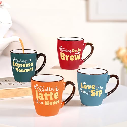 Image of Nestasia Ceramic Coffee Mugs Set of 4 (210ml Each) - Quirky Quotes Tea & Coffee Cups with Glossy Finish | Microwave & Dishwasher Safe Cups - Ideal for Gifting (Colourful)