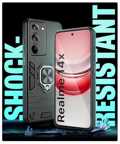 Image of AIBEX Armor Back Cover Compatible for Realme Narzo 80X 5G / Realme P3X 5G / Realme 14X 5G| Rugged Shockproof Case with Ring Holder & Kickstand | Military-Grade Protection | Magnetic Car Mount