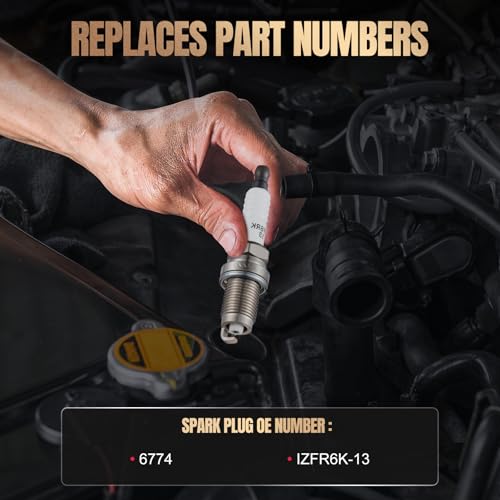 Image of Iridium Spark Plug 6774 4 Pack for Honda Accord | Fits Honda Fit 2007-2014 1.5L, Accord 2003-2007 2.4L L4 | OE 6774 IZFR6K-13 | 14mm | Heat 6 | Iridium | Gap 1.3mm