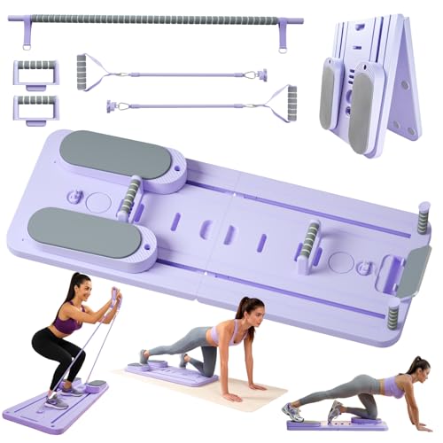 Pilates Board Für Zuhause, Faltbares Multifunktionales Reformer Board, Extra Stabile Konstruktion Mit Automatischem Rückprall, Bauchtrainer & Widerstandsbändern, Ganzkörpertraining