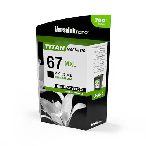 Image of VersaInk-Nano 67 MXL Premium Titan-Magnetic (MICR 3-in-1) Black Ink Cartridge Replacement of 67 and 67 XL, Works with DESKJET 2723,2734,2755,2855,4133,4155,4255, Envy 6055,6075,6455,6475