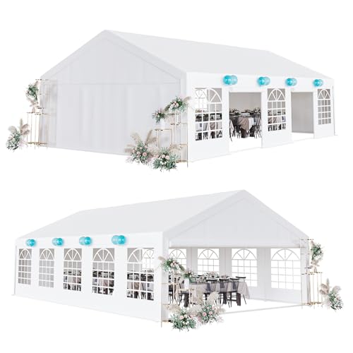 Garvee 20x32 ft Heavy Duty Party Tent, Heavy Duty Outdoor Wedding Event Tent with Removable Sidewalls & Double Doors, Large Canopy Tent with Large Whi