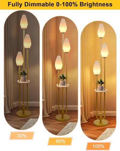 Image of Gold Floor Lamp with Tray, 3-Lights Dimmable Floor Lamps with Rock-Shaped Shade, Unique Candle Holder Style Modern Tall Standing Lamp with 5Lbs Heavy Base for Living Room /Party(Bulbs Included)