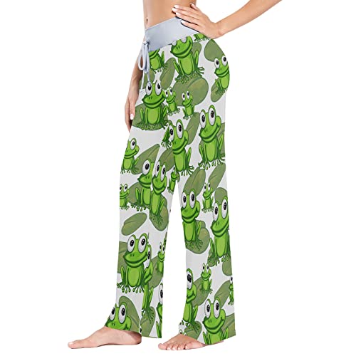 Pugongying Cartoon Frog Women Pajama Pants Drawstring Wide Leg Lounge Trouser Sleepwear Pants #TOP1
