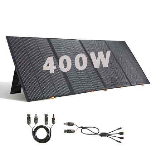 400W Solar Panel Portable Foldable Solar Charger with Kickstand and Cables 36V Output Solar Charger for Power Station Off Grid Outdoor Activities RV Marine Camping Solar Generator IP67 Waterproof
