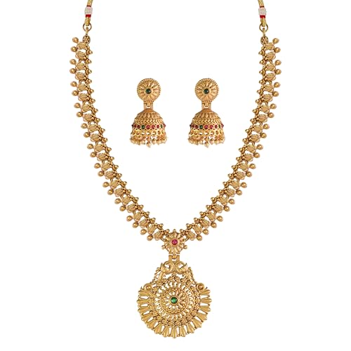 Image of CUTE GOLD Antique Oxidised Plating Necklace With Earring For Women and Girls | Antique Temple Necklace Set for Women & Girls