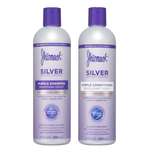 Hair Biology Biotin-Infused Purple Shampoo and Conditioner Set for Grey Hair, Anti-Brassiness, Moisturizing, Color-Safe, Silver & Glowing, Corrects Yellow Tones, 12.8 Fl Oz Each, 2 Pack