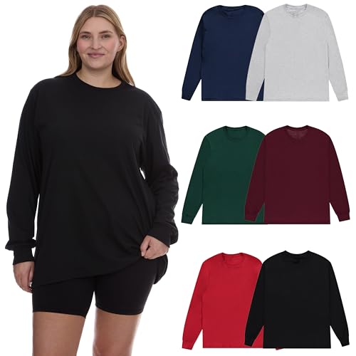 BILLIONHATS Womens Plus Size Long Sleeve Oversized T-Shirts Casual Fit Sleeved Tees Tops Baggy Style Bulk Wholesale Tshirt