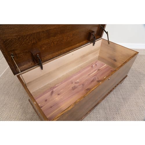 Image of Rustic Red Door Co. Cedar Hope Chest with Waterfall Top, Amish Made Wooden Storage Trunk Box for Bedroom, Blanket, Clothes, Anti-Slam Hinges and Lock, 36 inch, Rustic Quartersawn Oak Wood, Asbury Stain