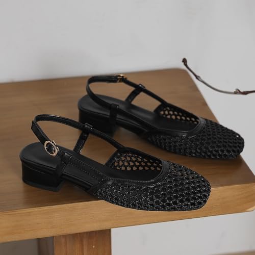 Image of MICIFA slingback flats for women, Round Toe Low heel Sandals Fashion Splicing Dress Shoes for Women