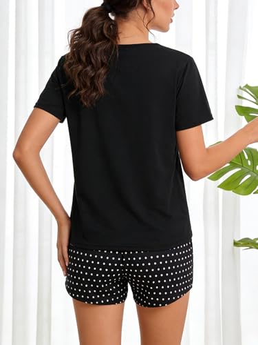 Image of VENTELAN Pajama Set For Women Cute PJS Summer Short Sleeve Shorts Sleepwear