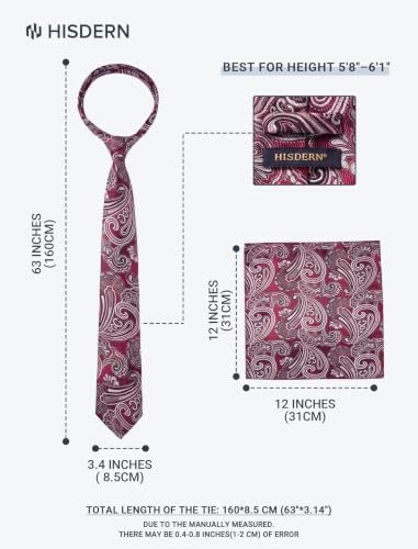 Image of HISDERN Extra Long Ties for Men Classic Floral Tie and Pocket Square Elegant Silk Necktie Handkerchief Set Wedding Party