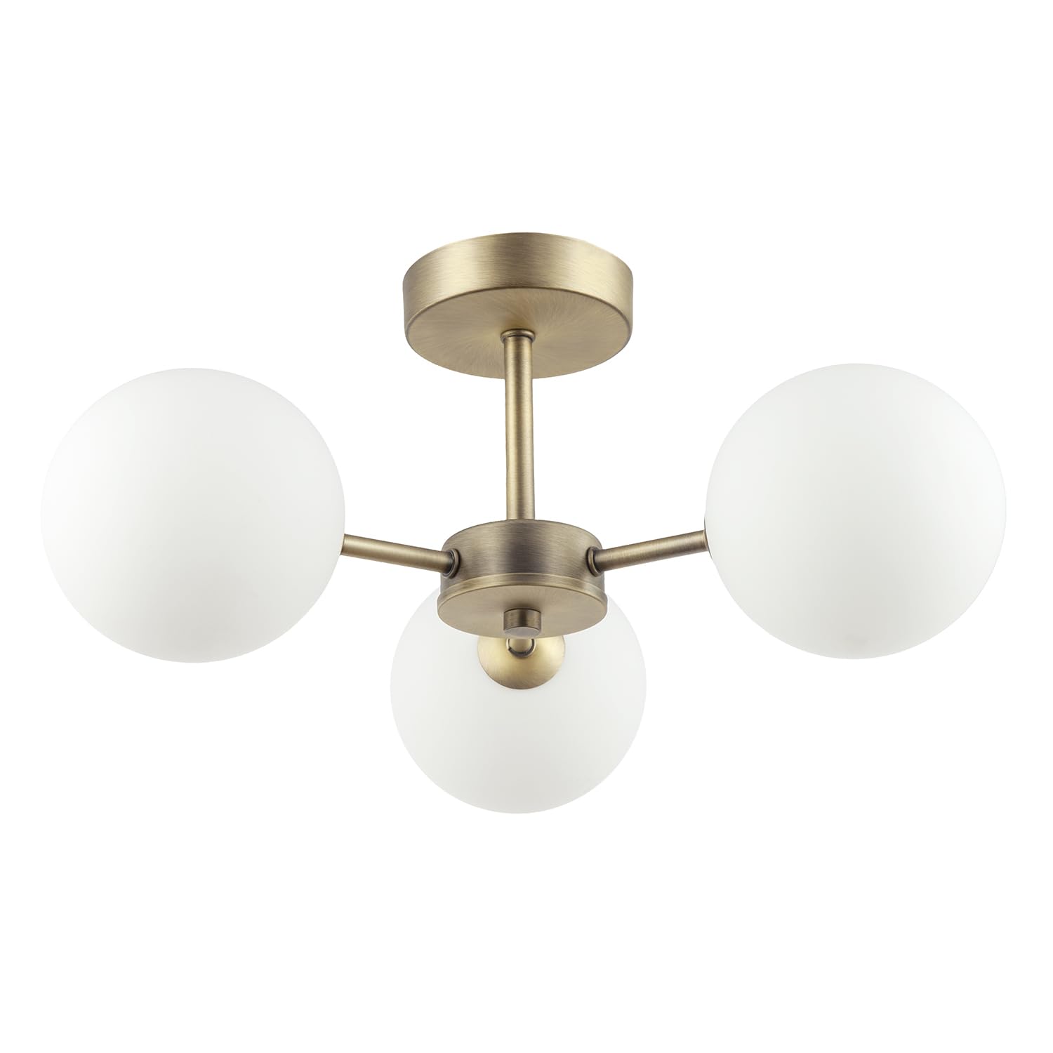 Happy Homewares Contemporary Antique Brass Ceiling Lamp With Opal Globe Glass Shades from B&Q