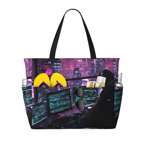 FBGHHTY Hacker era - Bolsa de viaje impermeable para playa, ligera, para vacaciones de verano, camping, actividades al aire libre